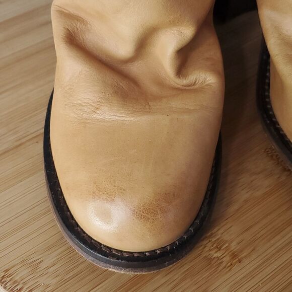 Free People Tan Elle Slouchy Leather Block Heel Boot Size 38 (7.5) - Picture 3 of 15
